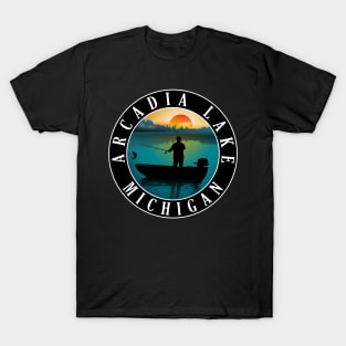 Arcadia Lake Fishing Michigan Sunset T-Shirt